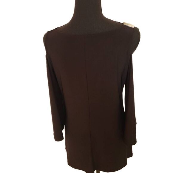 S Levine Womens Cold Shoulder Rhinestone Black Dressy Top Medium - Picture 4 of 11